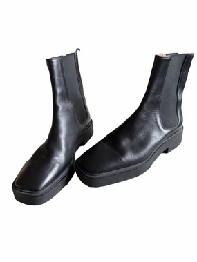 Zara Black Leather Ankle Boots – Chunky Platform, Square Toe, EU 36 / US 5.5-6
